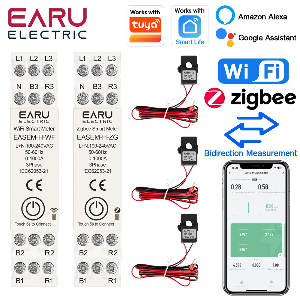 Energy Meter Bidirectional - EARU Single Three Phase Tuya WiFi