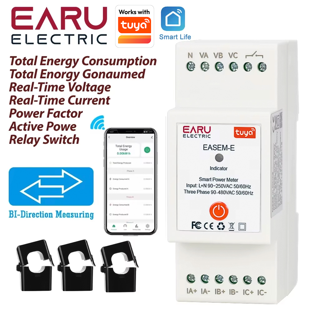 Energy Meter Bidirectional - EARU Single Three Phase Tuya WiFi
