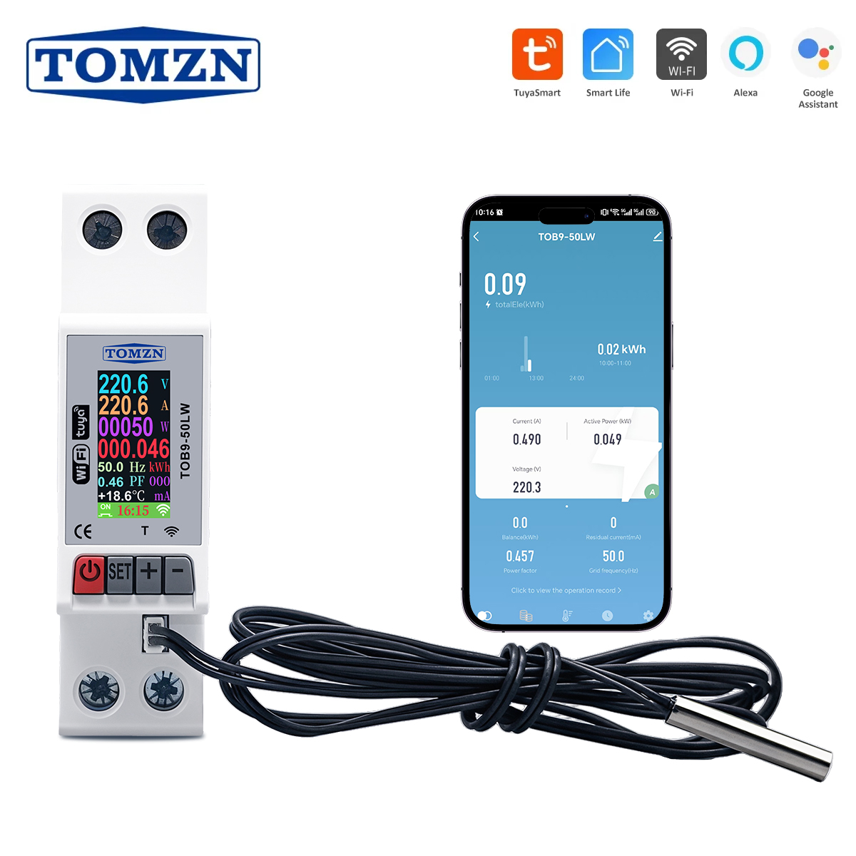 Energy Meter Bidirectional - TOMZN 23mm AC110V 230V 50A WIFI