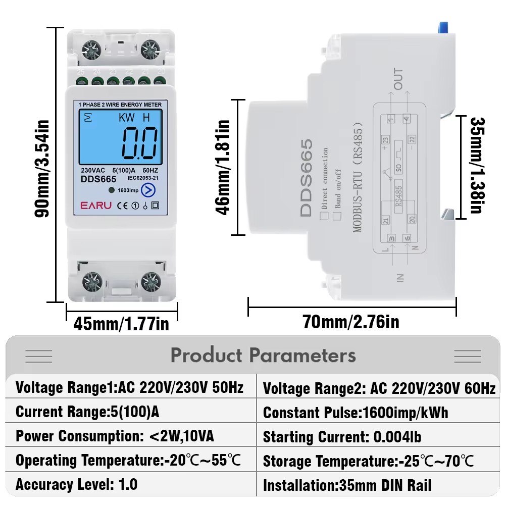 EARU AC230V 50Hz 60Hz 100A Bid - Energy Meter Bidirectional ulasan dan harga