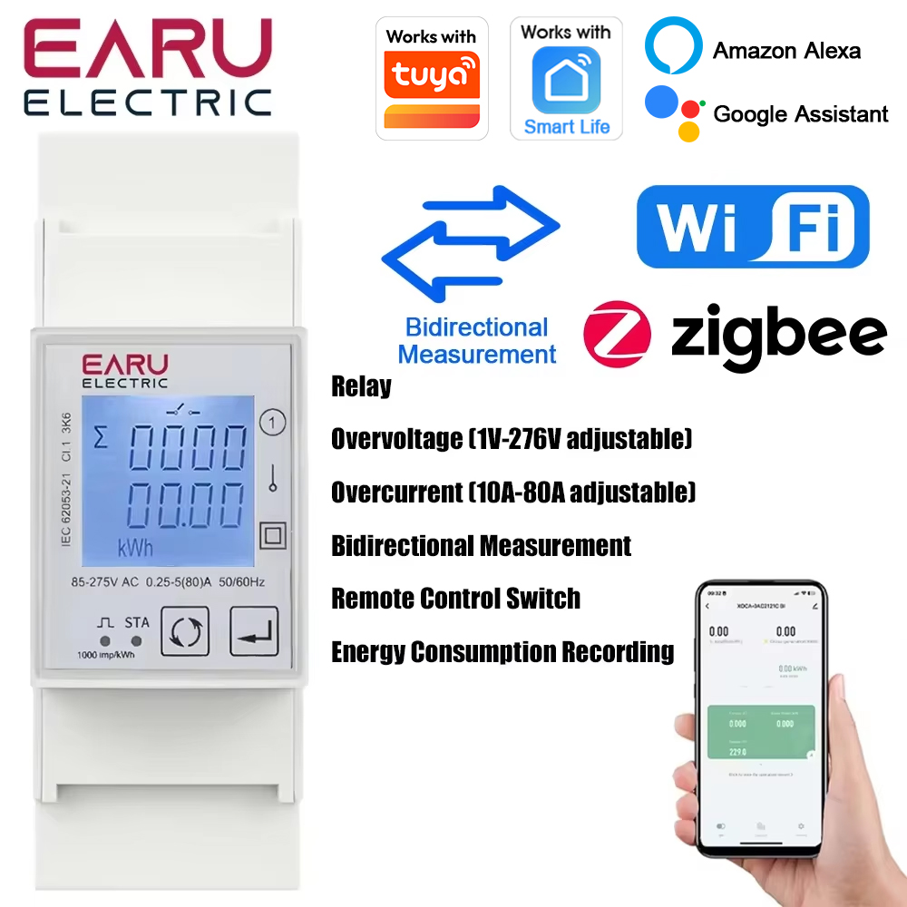 EARU AC 110V 220V 50/60Hz 80A  - Energy Meter Bidirectional ulasan dan harga