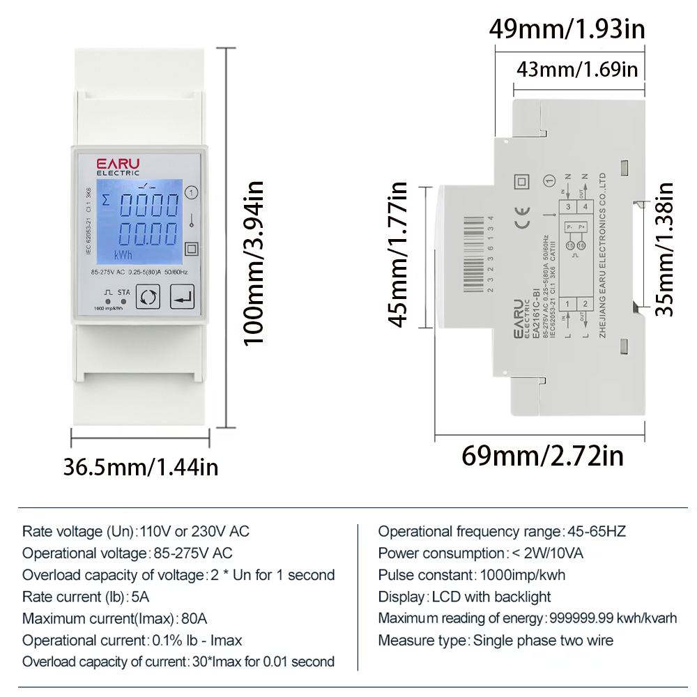 EARU AC 110V 220V 50/60Hz 80A  - Energy Meter Bidirectional ulasan dan harga